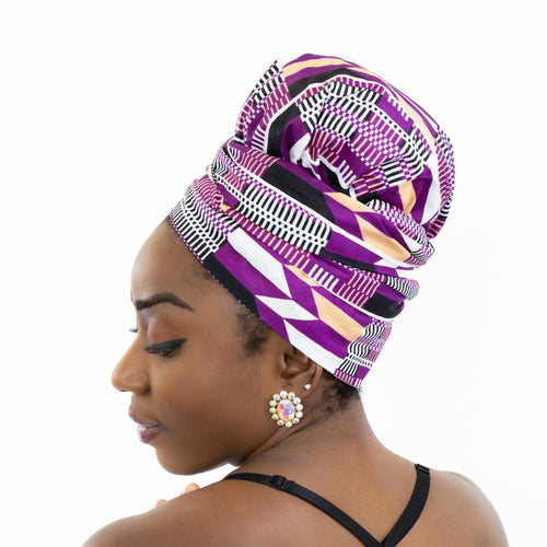 Easy headwrap - Gorro de pelo con forro de satén - Púrpura Kente