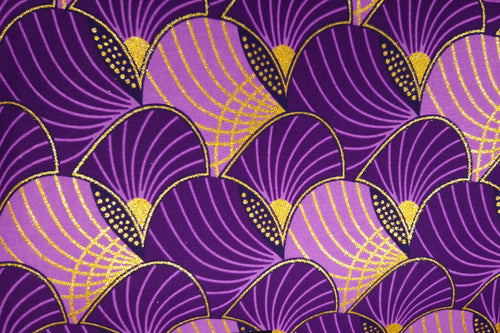 Tela estampada africana - Efectos exclusivos de purpurina embellecida 100% algodón - GL-4013 Morado Dorado