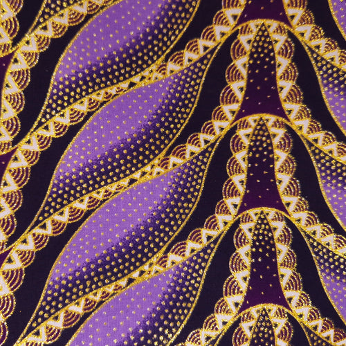 Tela estampada africana - Efectos exclusivos de purpurina embellecida 100% algodón - GL-4025 Morado Dorado