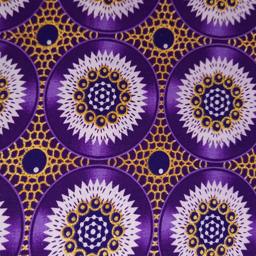 Tela estampada africana - Efectos exclusivos de purpurina embellecida 100% algodón - GL-4033 Morado Dorado