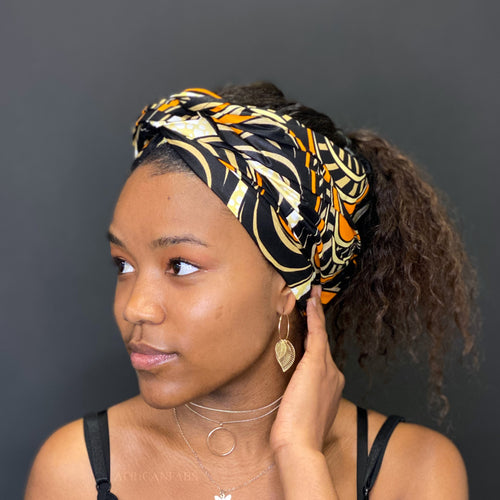 Turbante africano - Waves negro / naranja