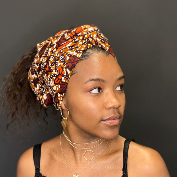 Turbante africano - Hojas marrones / naranjas
