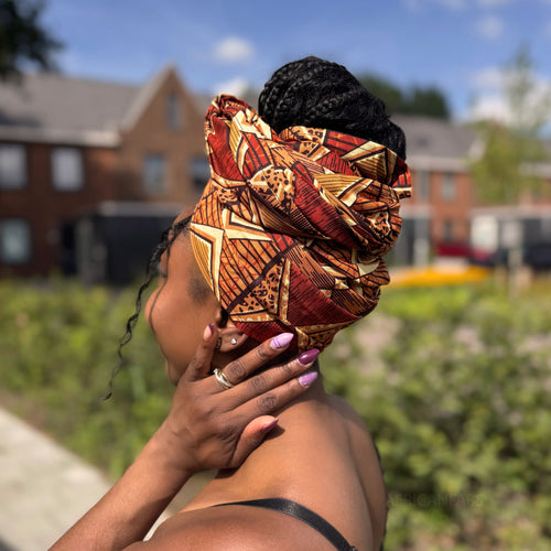 Cinta para la cabeza con flor rojo africano / Marrón & Beige African Prism