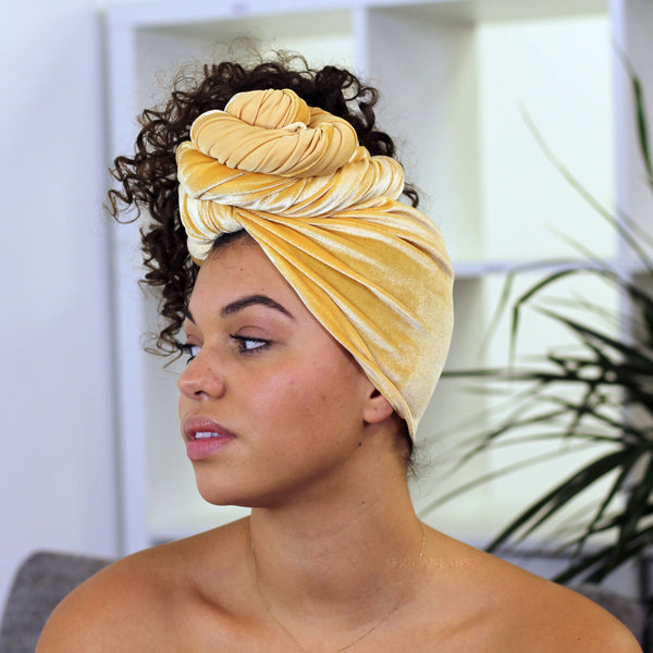 Turbante de terciopelo / turbante de terciopelo - Amarillo ocre