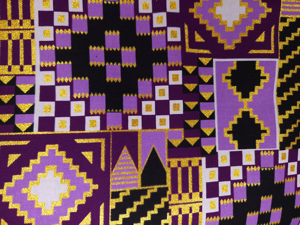 Tela estampada africana - Efectos exclusivos de purpurina embellecida 100% algodón - KT-3086 Kente Oro Morado
