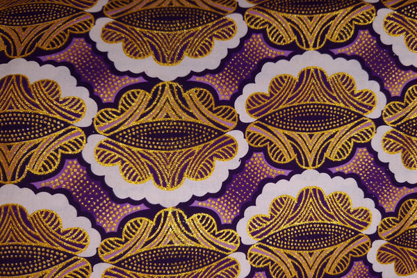 Tela estampada africana - Efectos exclusivos de purpurina embellecida 100% algodón - KT-3112 Oro Morado