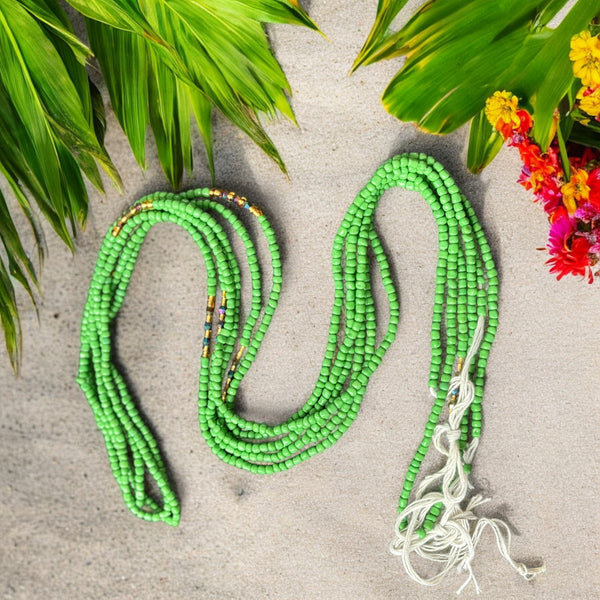 Perlas de cintura / Cadena de cadera africana - Ebébé - Verde / dorado (Cordón tradicional no elástico)