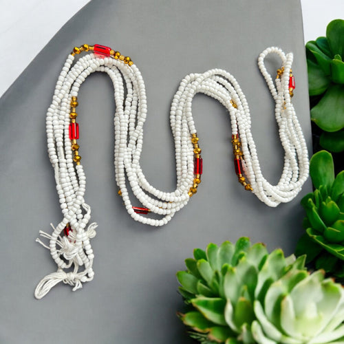 Perlas de cintura / Cadena de cadera africana - Nayoghóna - Blanco / Rojo (Cordón tradicional no elástico)