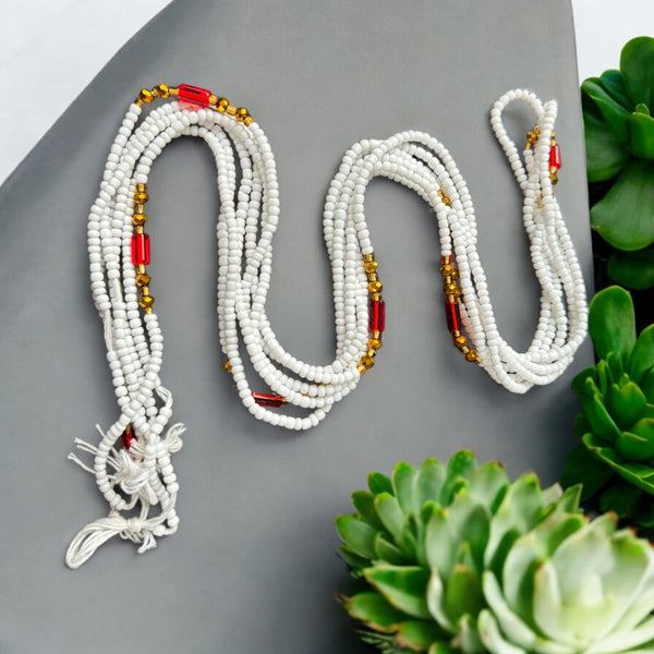 Perlas de cintura / Cadena de cadera africana - Nayoghóna - Blanco / Rojo (Cordón tradicional no elástico)
