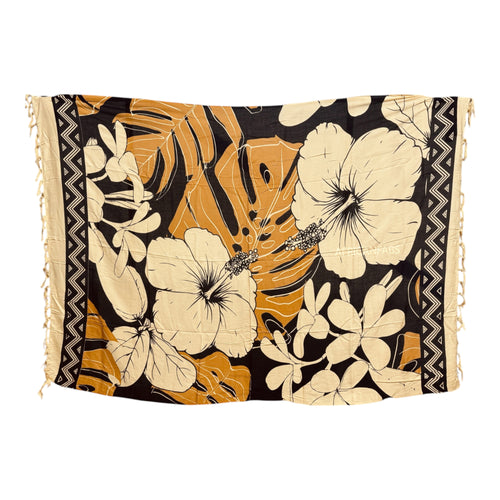 Pareo / Sarong - Falda envolvente de playa - Beige/negro flower