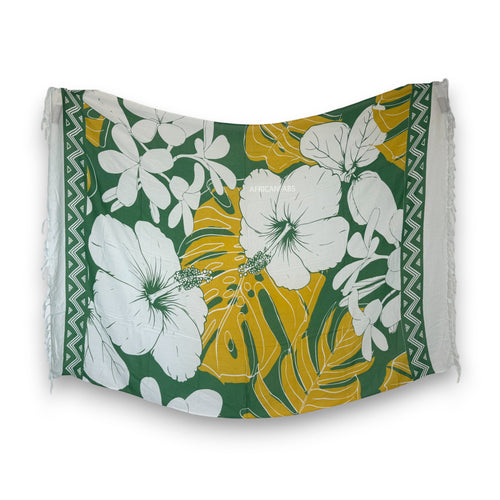 Pareo / Sarong - Falda envolvente de playa - Blanco / verde  hibiscus flower