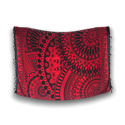 Pareo / Sarong - Falda envolvente de playa - Mandala negro / rojo