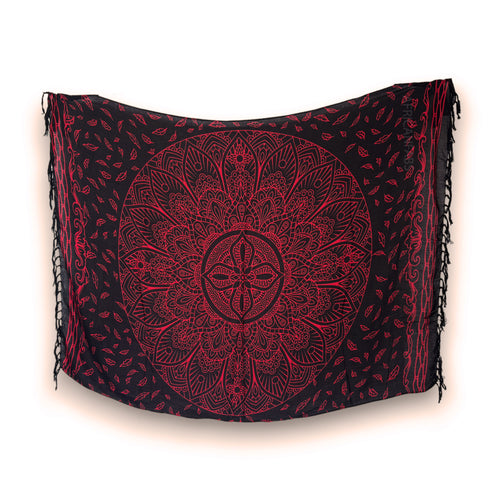 Pareo / Sarong - Falda envolvente de playa - Mandala negro / rojo