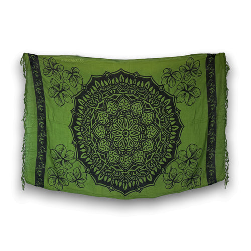 Pareo / Sarong - Falda envolvente de playa - Mandala verde / negro