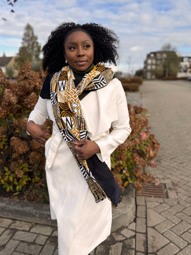 Bufanda de invierno con estampado africano Unisex - Modelo estrecho -Arena Mosaico Bogolan