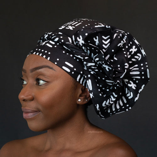 Cinta para la cabeza XL Easy - Gorro de pelo con forro de satén - Bogolán negro