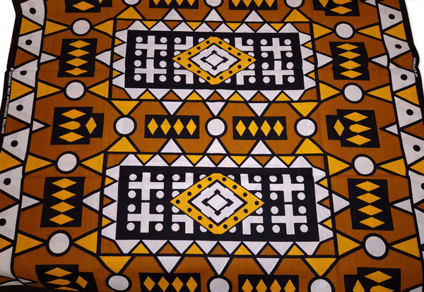Tela estampada Africana - Amarillo Mostaza Samakaka / Samacaca (Angola) - 100% algodón