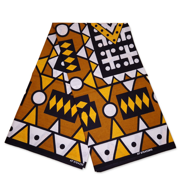 Tela estampada Africana - Amarillo Mostaza Samakaka / Samacaca (Angola) - 100% algodón