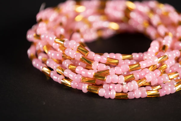 Perlas de Cintura / Cadena de Cintura Africana - NKEM - Rosa / Dorado (elástico)