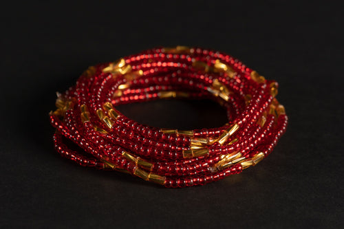 Perlas de Cintura / Cadena de Cintura Africana - ESE - Rojo / Dorado (elástico)