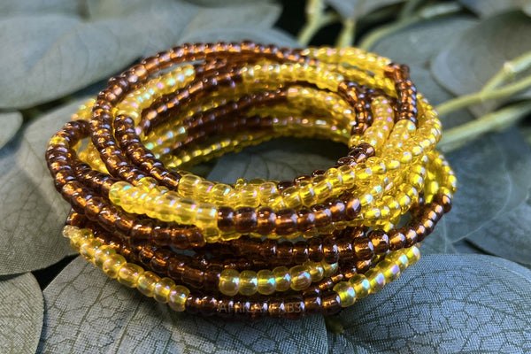 Cuentas de cintura / Cadena de cintura africana - EKOSA- Amarillo / marrón (elástico)