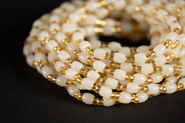 Abalorios Cintura /Cadena Cadera Africana - ISOKEN- Dorado / Blanco (elástico)