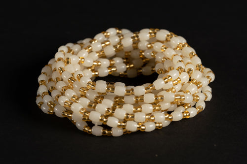 Abalorios Cintura /Cadena Cadera Africana - ISOKEN- Dorado / Blanco (elástico)