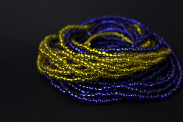 Perlas de cintura / Cadena de cadera africana - ABEHE - Azul / amarillo-verde (elástico)