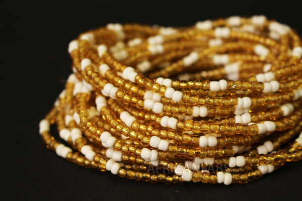 Perlas de cintura / Cadena de cintura africana - JESUOBO - Blanco / dorado (elástico)