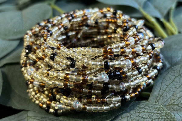 Perlas de cintura / Cadena de cadera africana - ABETU - Marrón (elástico)