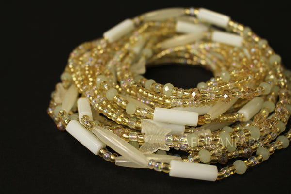 Perlas de cintura / Cadena de cintura africana - ISIUWA - Blanco - Resplandor en la oscuridad (elástico)