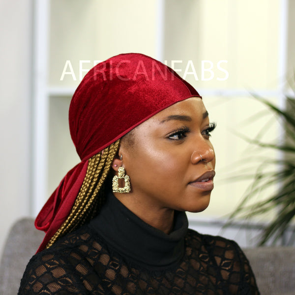 Velvet Durag / Du-rag / Do-rag / Bandana - Unisex - Rojo oscuro