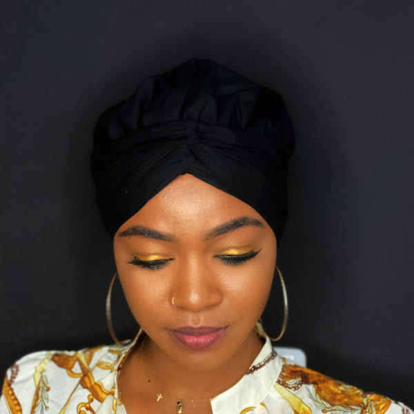 Easy headwrap - Gorro de pelo con forro de satén - Negro