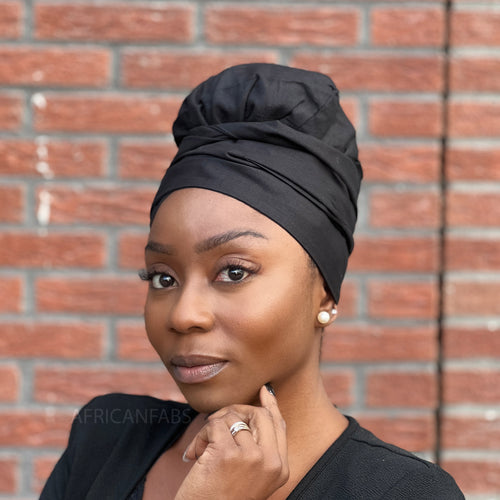 Easy headwrap - Gorro de pelo con forro de satén - Negro