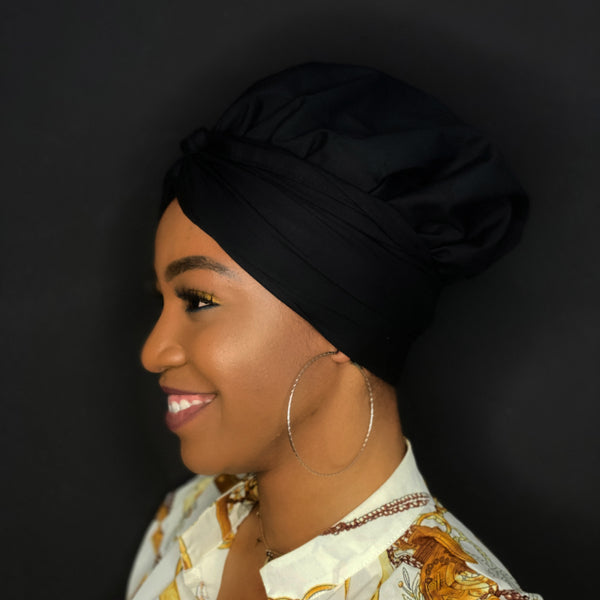 Easy headwrap - Gorro de pelo con forro de satén - Negro