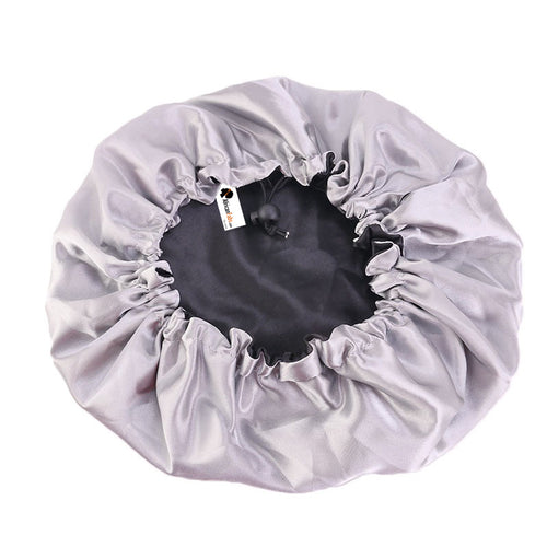 Gorro de pelo satinado negro/gris (gorro de noche de satén reversible)