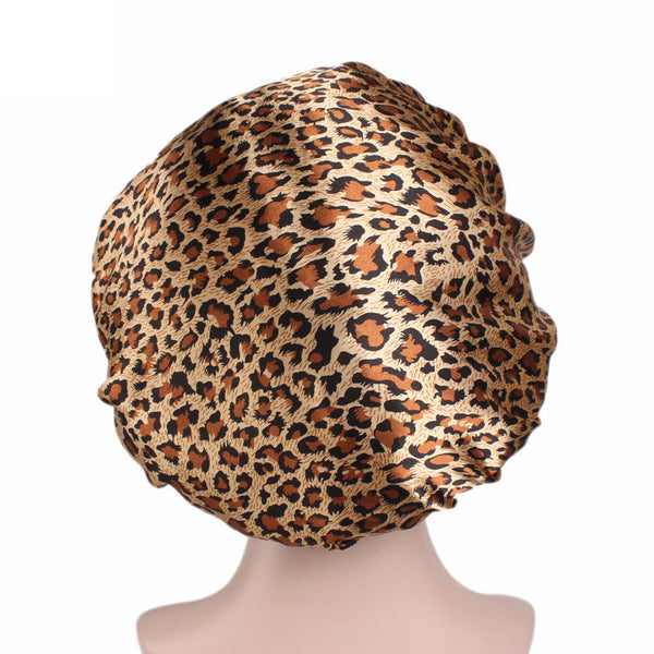 Gorro de satén con estampado de leopardo (gorro de noche de satén)