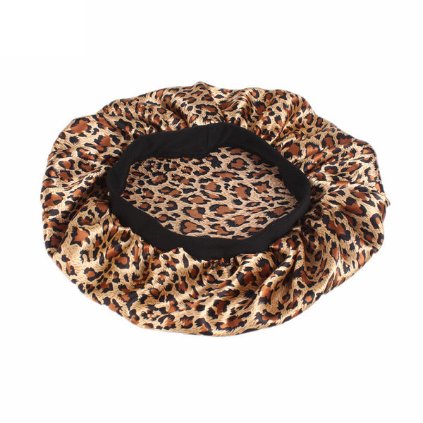 Gorro de satén con estampado de leopardo (gorro de noche de satén)