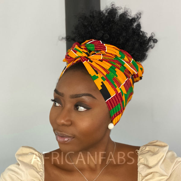 Turbante africano - Estampado kente bloques verde/amarillo