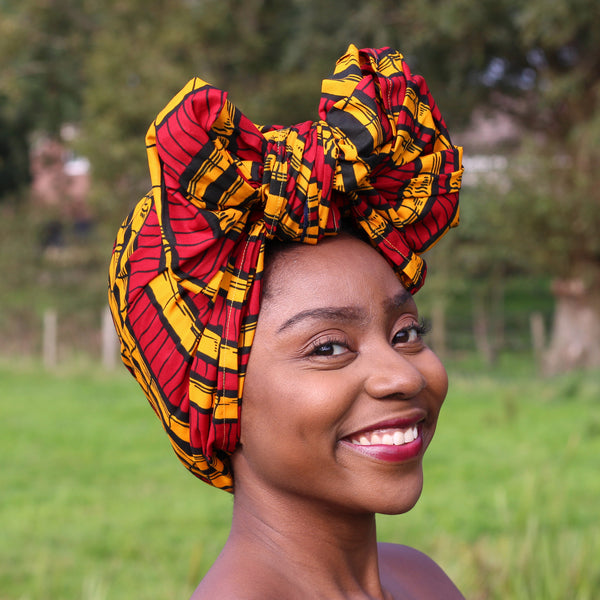Headwrap africano- Caña de azúcar amarilla roja (Vlisco)