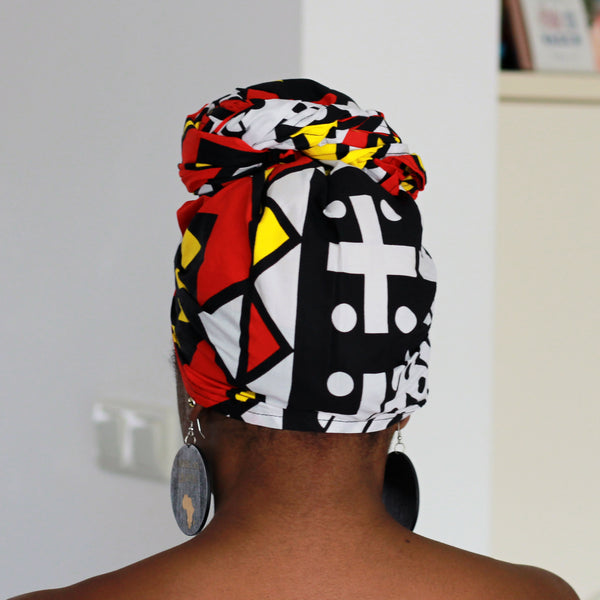 Cinta para la cabeza roja africana Samakaka - Estampado tribal angoleño Samacaca