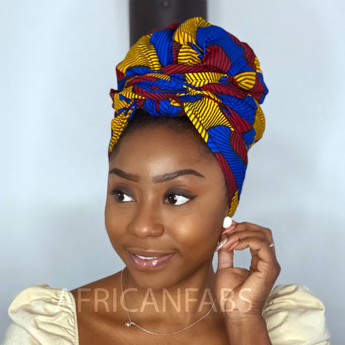 Turbante Africano - Rojo / Azul / Amarillo Santana (Vlisco)