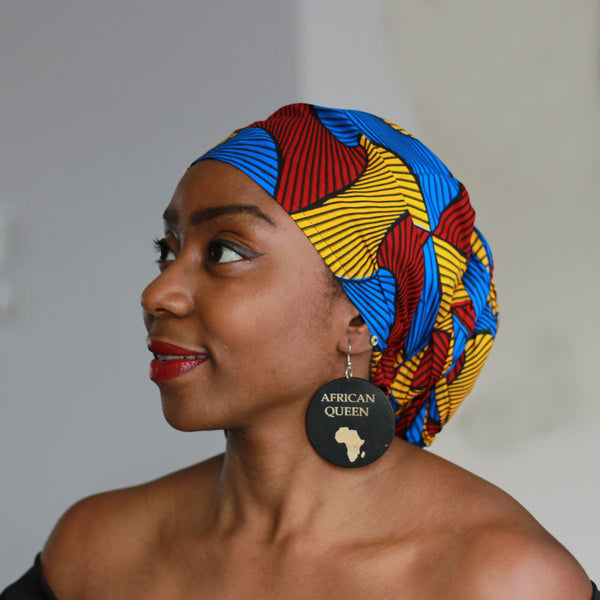 Turbante Africano - Rojo / Azul / Amarillo Santana (Vlisco)