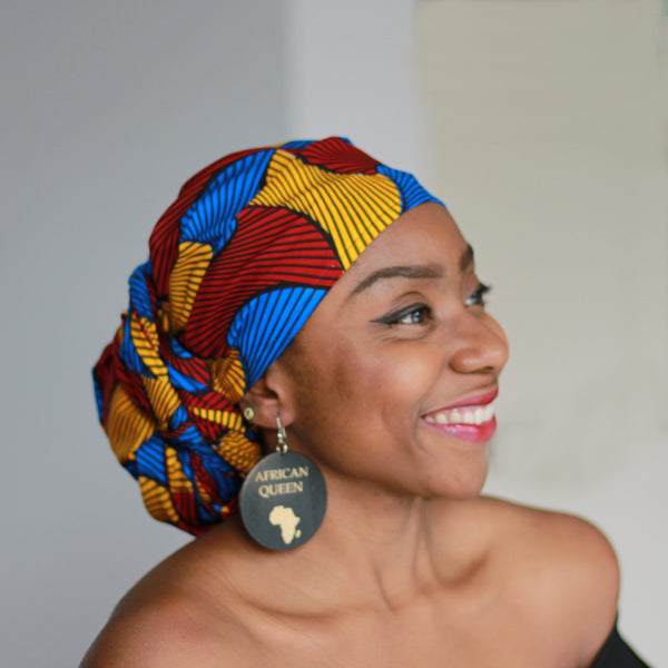 Turbante Africano - Rojo / Azul / Amarillo Santana (Vlisco)