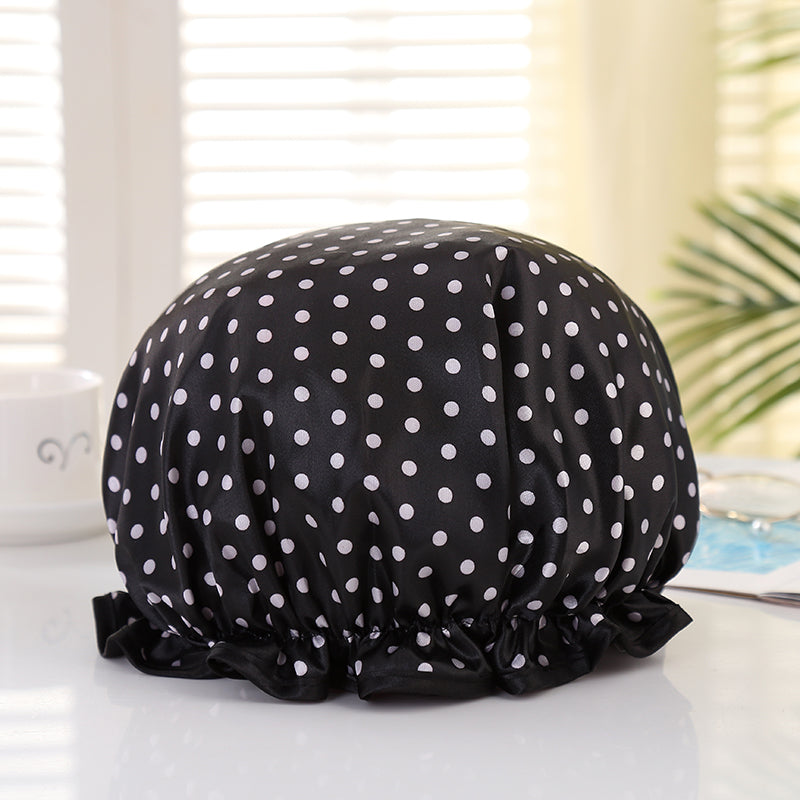 GRANDE Gorro de ducha para cabello completo / rizos - Lunares negros