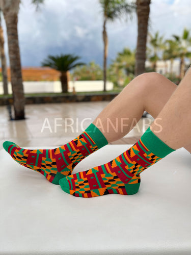Calcetines africanos / Calcetines afro / Calcetines kente - Verde / naranja