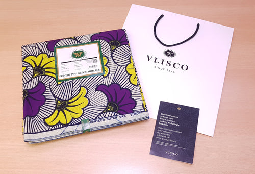 VLISCO Hollandais Wax tela estampada - FLORES DE BODA MORADA