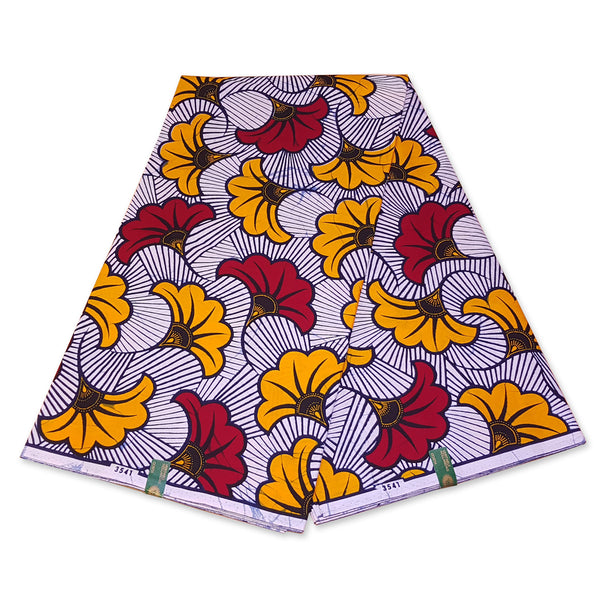 Tela estampada VLISCO Hollandais Wax - FLORES DE BODA BLANCAS