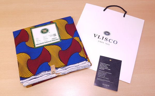Tela estampada VLISCO Hollandais Wax - ROJO / AMARILLO / AZUL SANTANA