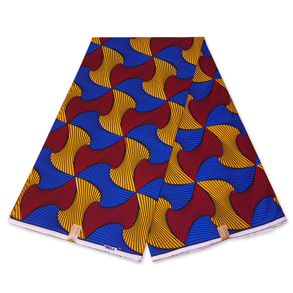Tela estampada VLISCO Hollandais Wax - ROJO / AMARILLO / AZUL SANTANA
